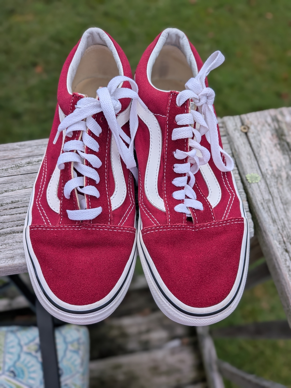 Vans Wine Color Canvas And Suede Low-Top Sneakers with White Side Stripe